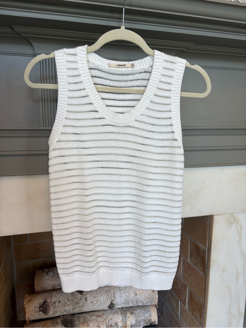 J Brand White Knit Sleeveless Sweater Vest